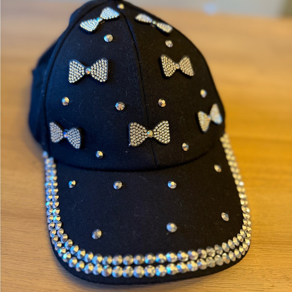 Olivia and Kate Black Rhinestone Bow Cap